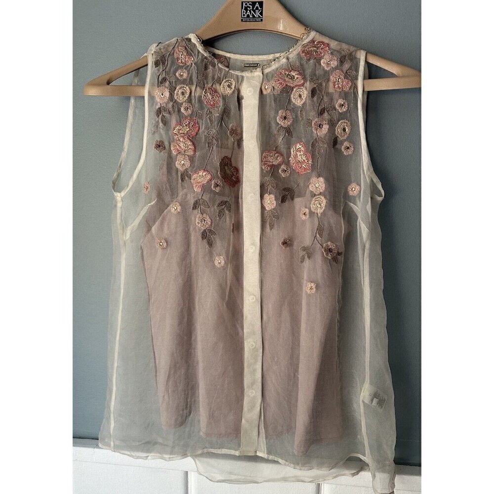 ELIE TAHARI Camila Sleeveless Embroidered Blouse Size XS MSRP $265 Preowned - Picture 5 of 6